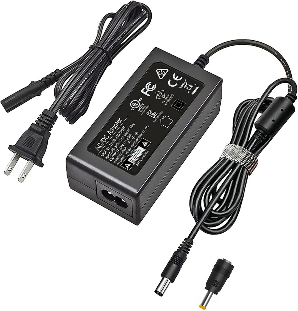 24V 2.5A Power Supply Adapter, AC 100V-240V Output DC 24 Volt 0-60W Transformer Charger UL Listed with 5.5 x 2.1 and 5.5 x 2.5 Male Plug Jack Connector, Compatible with 24Volt 0-2.5Amp