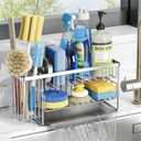 Cisily Silver 2-Tier Kitchen Sink Caddy Organzier Rack with Flexible Dish Brush Holder, Sponge Holder for Kitchen Sink Countertop Organization Storage,Home Decor Stainless Steel (Medium)
