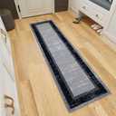 Ottomanson Runner Rug 1'10" x 7' Non Slip Rubber Backed Kitchen Rug for Sink Area, Hallway Carpet Runner, Low Pile Indoor Runner Rug for Laundry Room and Entryway, Border Gray/Navy