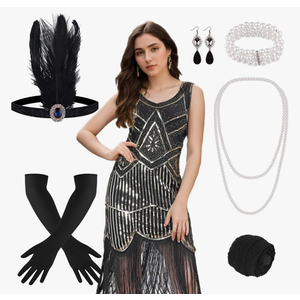 FEPITO 1920s Flapper Dresses for Women, Fringed Sequin Great Gatsby Dress for Women with 20s Accessories, Roaring 20 Costume XL FEPITO 1920s Flapper Dresses for Women, Fringed Sequin Great Gatsby Dress for Women with 20s Accessories, Roaring 20 Costume XL