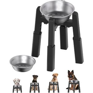 2 pcs CZPET Elevated Dog Bowl, Raised Dog Bowl Stand with 51oz Stainless Steel Bowl Large Capacity, Adjustable & Anti-Slip Stand for Large Dogs