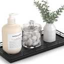 Bathroom Tray for Counter Top Organizer  Oak Wood Vanity Tray with Metal Frame for Dresser, Kitchen, Nightstand  Black Decorative Storage (11" x 4.5" x 1.5")