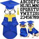5 Pcs Dog Graduation Costume Set Include 2025 Pet Graduation Gown with Stole Puppy Grad Cap Lensless Glasses DIY Letter Stickers for Dogs Cats Holiday Costume Accessory(Blue Yellow, M)