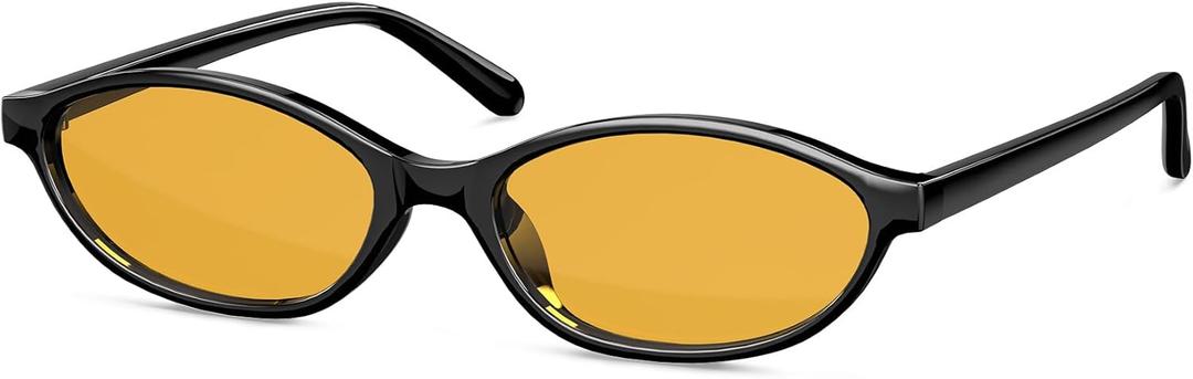 Retro Oval Womens Sunglasses Cat Eye Sunglasses for Women: Chic 90s Sunnies Lightweight Trendy Sun Glasses ((1 Pack)black/Orange)