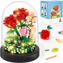 Mulyric Flower Bouquet Building Set with LED Lighting, 596 PCS Roses Sets with Cover Botanicals Building Blocks for Adults/Kids, Birthday Mother's Day Valentines Day for Mom Women Girls