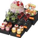 Lifewit 3 PCS Buffet Risers and Stands, Food Risers for Buffet Table, Up to 20 cm/8" Dessert Cake Holder for Party, Collectibles Jewelry Display Shelf, Nesting Cube Boxes, Black, (6",7",7.8")