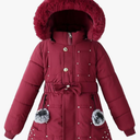 Girls Winter Dress Coats Faux Fur Hooded Fleece Jackets Waterproof Parka Outwear, Size 130