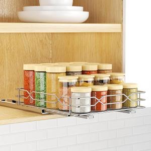 Pull Out Spice Rack Organizer for Inside Cabinet, 2 Tier Spice Rack Spice Organization for Cabinet 6 Height Adjustable, Seasoning Organizer, 10×9 in