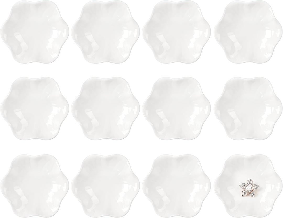 Shappy 12 Pcs Ceramic Jewelry Tray 4.5 in Ring Dish Bulk Decorative Trinket Dish for Bridal Shower Weddings Birthdays Gifts (White)
