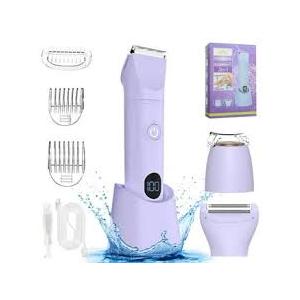 Bikini Trimmer for Women - Painless Waterproof Electric Razor Remover Foil Shaver for Leg, Body, Armpit & Facial Hair, Cordless with Ceramic Blade,USB Charging Dock, Travel Size, Gifts for Her, Purple