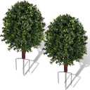 Set of 2-23.5" Artificial Boxwood Plants Outdoor, UV Resistant Topiary Trees Artificial Outdoor,Faux Boxwoods for Outdoor Planters Front Porch, Garden, Yard & Planter Decor
