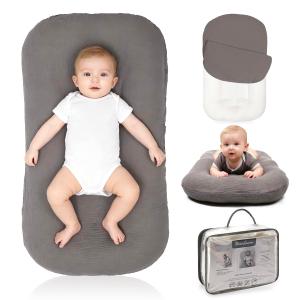 Baby Lounger - Snuggle Cozy Me Infant Lounger for Newborns | Breathable & Soft, Portable Awake-Time Pad, Essential Baby Gift (Lounger Cover Included) (Grey1)