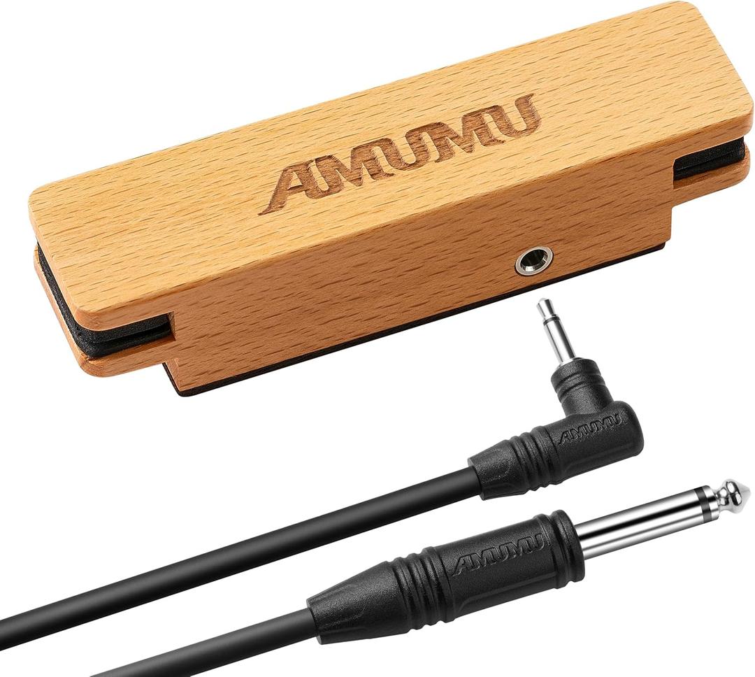 AMUMU SP30 Woody Magnetic Soundhole Pickup with Rare Earth Neodymium Magnet for Steel String Acoustic Guitars  Single Coil, Passive, Battery-Free, Clear & Balanced Acoustic Tone (10ft Cable - 1/4'' male plug)