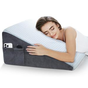 puredown 12" Bed Wedge Pillow, Cooling Wedge Pillows for Headboard, Pillow Wedge for Nighttime Acid Reflux, Lumbar & Back Support, Leg Elevation Therapy, Snore Reduction Aid