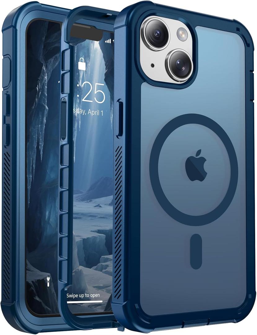 Magnetic for iPhone 13 Case, [Compatible with MagSafe][Military Grade Drop Protection][Heavy Duty Protection][Non-Slip][Shockproof] 2-Layer Durable Bumper Phone Case 6.1''-Deep Blue