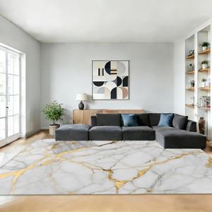 Marble White Gold Washable Area Rugs 5x7,Modern Abstract Area Rug for Living Room Bedroom,Indoor Non-Slip Large Throw Carpet for Kitchen Entryway Bathroom Office