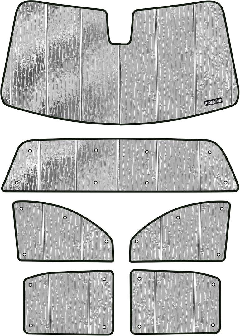 Pigenius Windshield & Rear Tailgate Sunshade Combo for Chevy Silverado 1500 2019-2025 Crew Cab (Non-Open Tailgate), Reversible Silver/Black