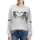Halloween Sweatshirts for Women:Skull Graphic Crewneck Long Sleeve Tops Lightweight Pullover Sweatshirts Grey, Medium