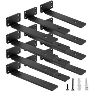HITOMEN Heavy Duty Floating Shelf Brackets, 12-Inch Hidden Shelves Hardware, Iron L Brackets, Rustic Industrial Black Metal Wall Shelving Supports, 12 Pack