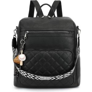 TANTOMI Backpack Purse for Women Large Leather Convertible Backpack Ladies Shoulder Bag Fashion Backpack Handbags for Travel and Work(Black)