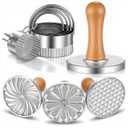 Cookie Stamps Biscuit Cutter Set, 3 Molds Metal Cookie Press And 5 Size Cookies Cutter Set, Zinc Alloy Embossing Stamper With Wooden Handle, Food Grade Stainless Steel Cutters For DIY Baki