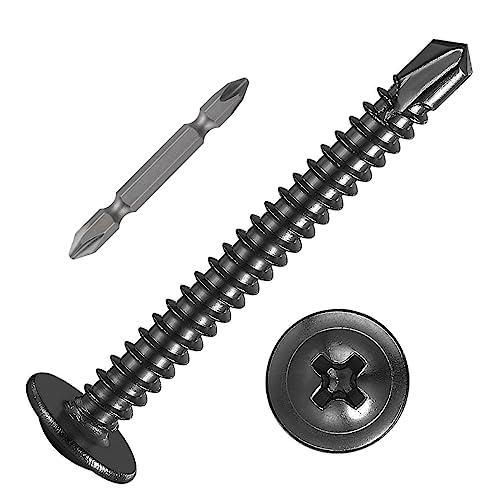Wensilon (150Pcs)#8×1-1/2” for Sheet Metal Self-Tapping Screws 410 Black Stainless Steel Truss Head High-Strength Quick Tapping