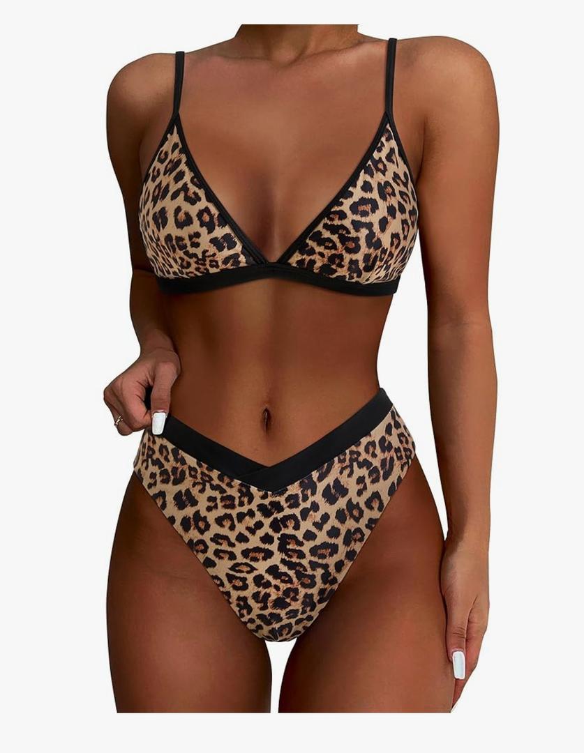 SUUKSESS Women Triangle High Cut Bikini Sets Sexy High Waisted 2 Piece Swimsuit, L