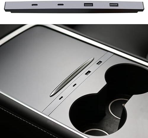 Leikaendi Car USB Hub Charger for Tesla Model Y 2021-2024 and Model 3 2021-2023, Support USB-C Fast Charging, Center Console Multiport Phone Charger OEM Docking Station Adapter Accessories