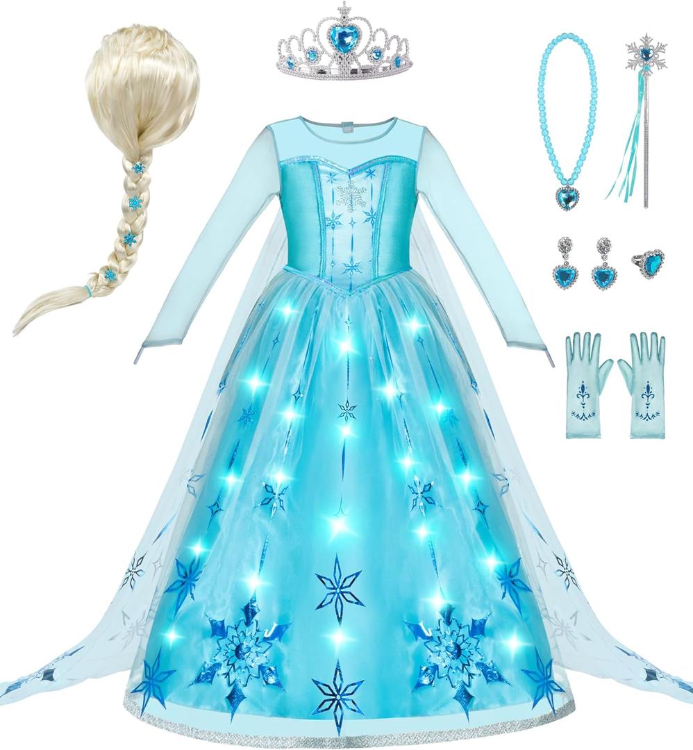 Spooktacular Creations Halloween Kids Ice Princess Dresses, Light-Up Princess Costume for Girls, Sequin Gown for Birthday (Medium(8-10 yrs))