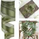 HUIHUANG Moss Green Sheer Wired Ribbon with Satin Stripe 2.5 inch Moss Christmas Tree Ribbon for Bows Making, Wreaths, Gift Wrapping, Bridal Shower Wedding Decor Decor-Continous 10 Yards