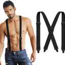Janmercy X Back Hidden Suspender 1.5 Inches Heavy Duty Airport Work Friendly Suspenders Under Clothing for Men Women