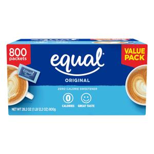 EQUAL 0 Calorie Sweetener, Aspartame and Acesulfame-K Sweetener Packets, Zero Calorie Sugar Alternative, Erythritol Free, 800 Ct (Pack of 1) (EXP 03/26/28)