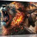 Jesus and Lion Canvas Wall Art lion of judah Christians of God Painting Picture Wall Decor Christian Religious Church Poster Print Artwork for Living Room Bedroom Church Home Decoration 12x16in