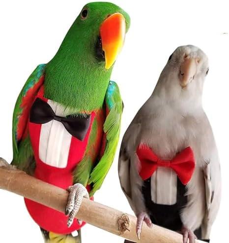 QBLEEV 2 Pack Bird Diapers, Cockatiel Tuxedo Flight Suite, Reusable Parrot Nappy Clothes Costume for Wedding Party Birthday Cosplay Photo, Pigeon Pants Urine Wet Suit for Conure Macaw Budgies Parakeet
