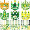 WorldBazaar St. Patrick's Day Crown Crafts Kits for Kids 24 Pack Green Shamrock Clover Paper Hat with Stickers Lucky Irish Classroom Family Party Supplies