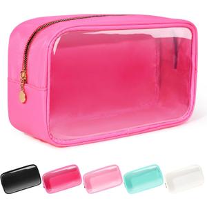 Clear Makeup Bag for Purse Large Makeup Bag Nylon&PVC Travel Pink Cosmetic Bag Preppy Cosmetic Zipper Pouch Toiletry Organizers Bag Coin Purse for Women (Medium, Bubblegum)
