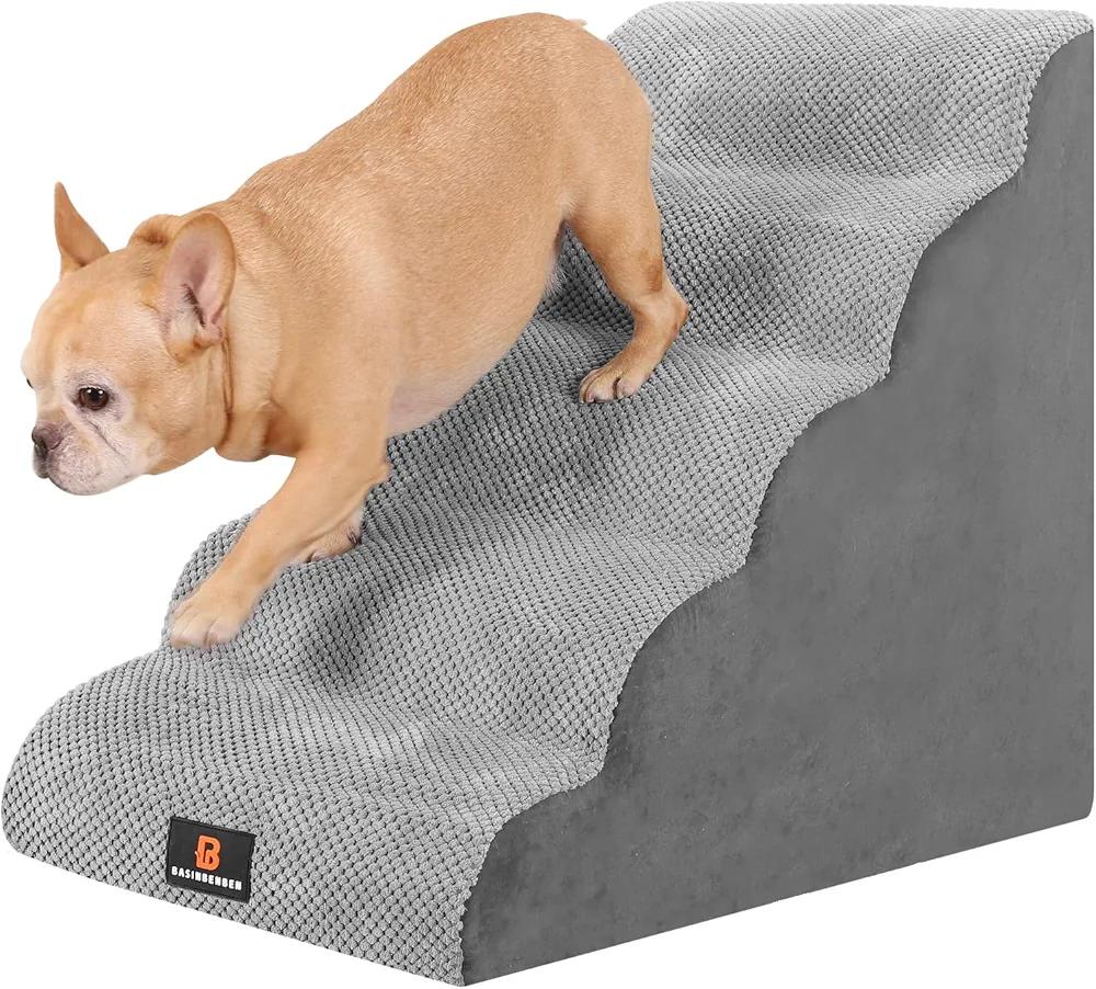 Dog Stairs for Small Dogs, Dog Steps for Bed, 3 Step Dog Stairs for Medium Dogs, Pet Stairs for High Beds and Couch, Pet Steps for Bed, Non-Slip Balanced Stable Bed Stairs for Dog, Grey