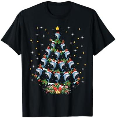 Santa Dolphin Fish Lover Xmas Gift Dolphin Christmas Tree T-Shirt, Large
