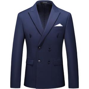 MOGU Men's Double-Breasted Suit Blazer Slim Fit Solid Color Sport Coat Jacket for Business, Wedding, Prom & Formal Events, Size 36