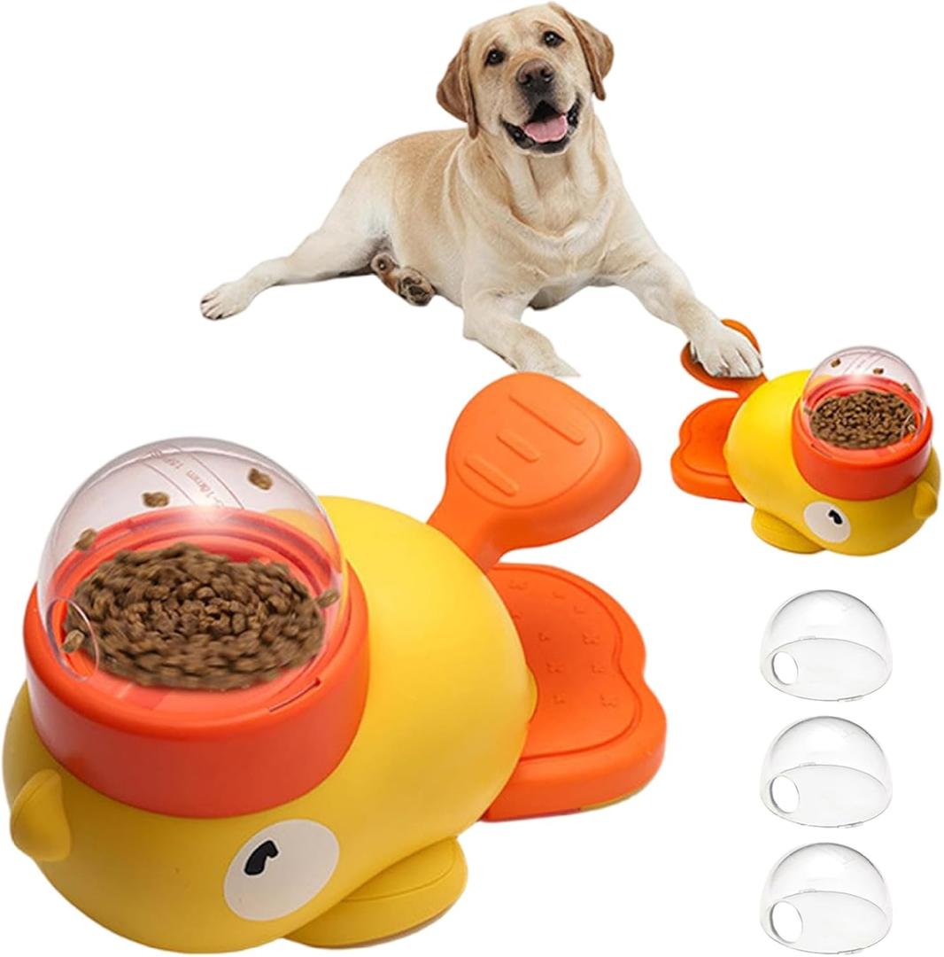 Dog Treat Dispenser Toy, Duck-Shaped Interactive Dog Feeder Toy with 3 Grain Outlets Covers, Easy to Clean Pet Treat Dispens