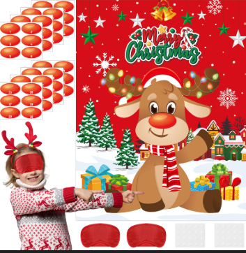 Pin Deer Game 24 Player Holiday Party Games for Family, Pin The Nose on The Reindeer, Christmas Party Favors & Activities
