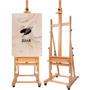 DJAR H-Frame Easel for Painting, Height & Tilt, Extra Large Adjustable Solid Beechwood Art Easel for Artists, Hold Canvas up to 82", Movable with 4 Silent Locking Wheels, Natural