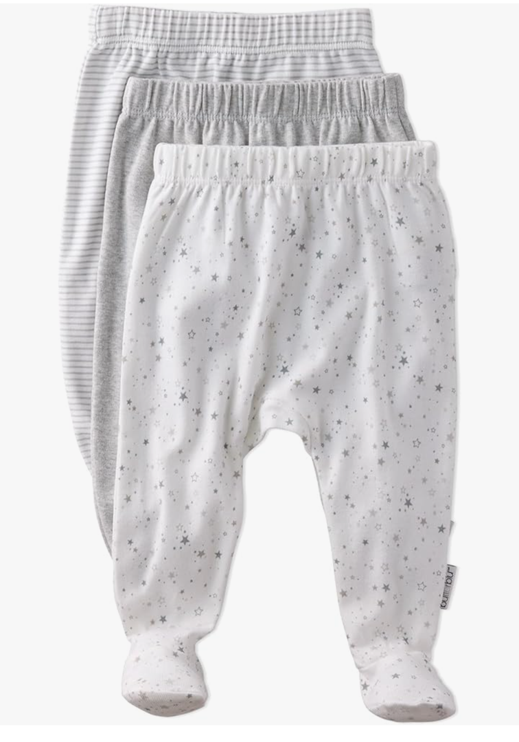 Butterblu Unisex-Baby Fallon 3-Pack Footed Pants 100% Organic Cotton Bottoms for Baby Boys & Girls, 3-6M