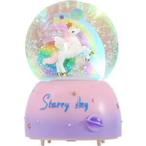Unicorn Music Snowball, 3.94 Inch Automatic Snowfall Music Box, with LED Rainbow Snow Lights, Birthday, Christmas, Ideal Gift for Girls