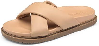 DREAM PAIRS Women's Crisscross Open Toe Slide Sandals Flat Comfort Slip on Sandals 9