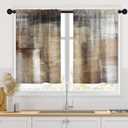 Brown Beige Painting Kitchen Curtains 36 Inch Length Abstract Window Short Tier Curtains Over Sink Set of 2, Grey Contemporary Vintage Small Kitchen Decor 26x36 Inch