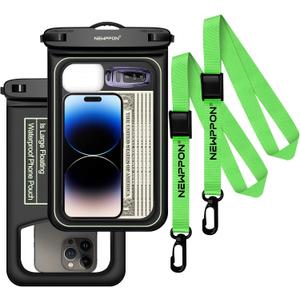 10.5" Large Floating Waterproof Phone Pouch - 2 Pack Float Clear Cell Holder Protector with Lanyard - Universal Floatable Water Proof Dry Bag for iPhone Samsung Galaxy for Beach Swimming Pool