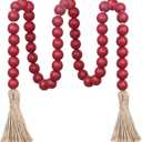 Meplait 39in Wood Bead Garland Farmhouse with Tassels,Versatile Prayer Beads Boho Chic Wall Hanging Home Decor (Burgundy)