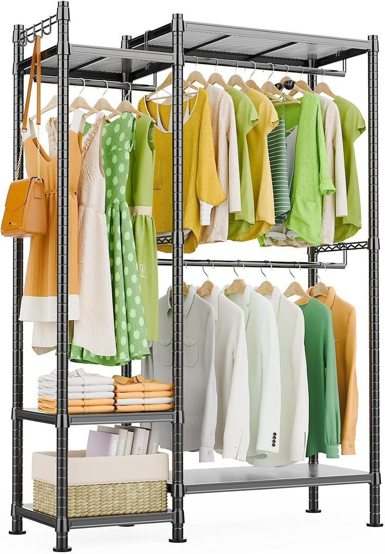 LEHOM G3 Garment Rack Heavy Duty Clothes Rack for Hanging Clothes, Freestanding Portable Wire Clothing Rack with Shelves, DIY Hanging Clothes Racks for Bedroom