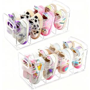 Clear Acrylic Kids Shoe Rack for Closet, Baby Shoe Organizer and Storage, 4 Sections Toddler Shoe Storage Organizer for Closet, Desk File Sorter Book Purse Organizers (2 Pcs)